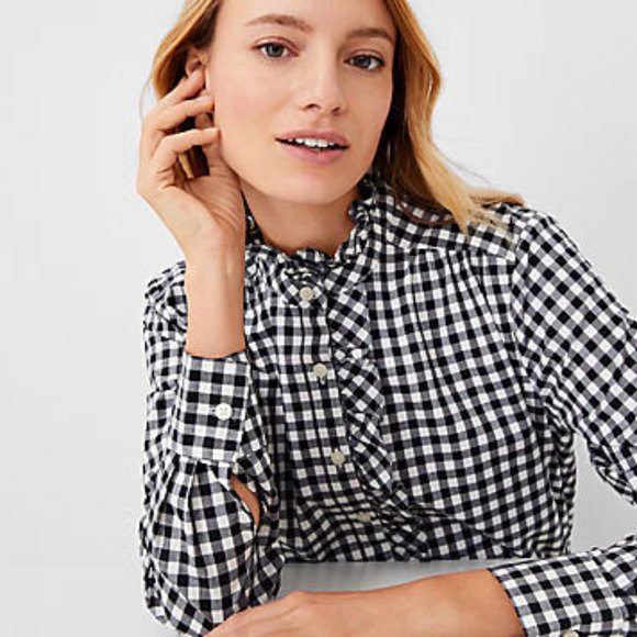 Ann Taylor Tops - NWT Ann Taylor Gingham Ruffle Shirt